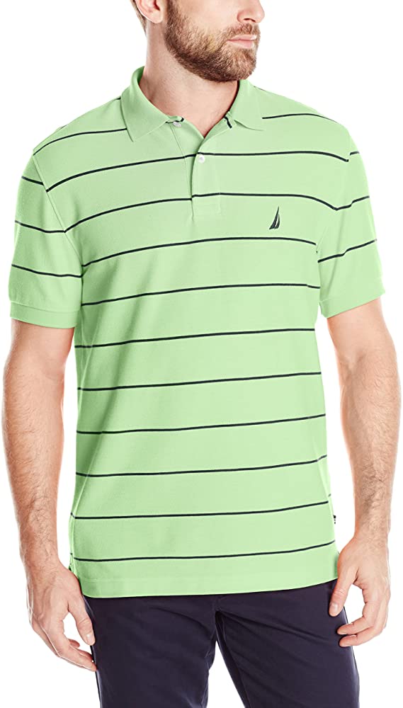 Nautica Mens Stripe Performance Pique Golf Polo Shirts