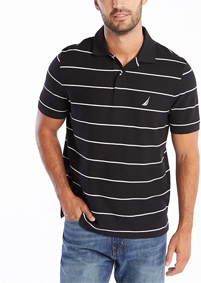 Nautica Mens Stripe Performance Pique Golf Polo Shirts