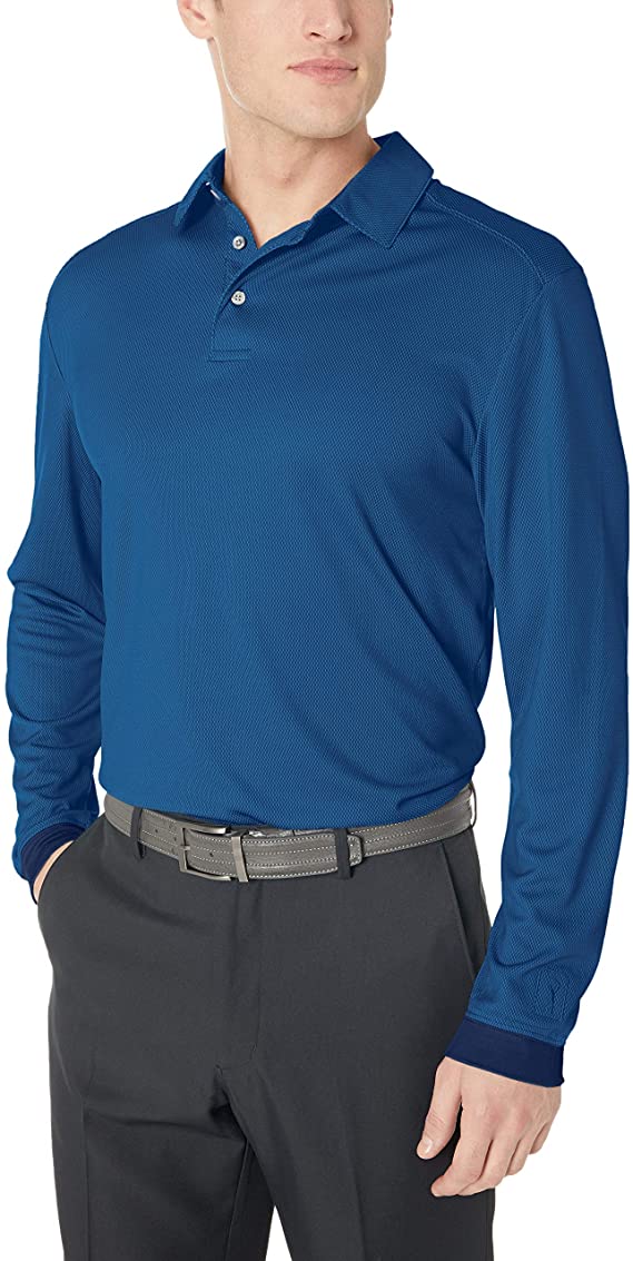 PGA Tour Mens Long Sleeve Birdseye Golf Polo Shirts