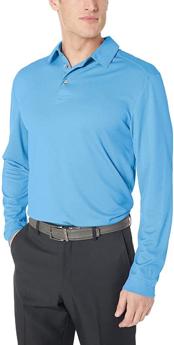PGA Tour Mens Long Sleeve Birdseye Golf Polo Shirts