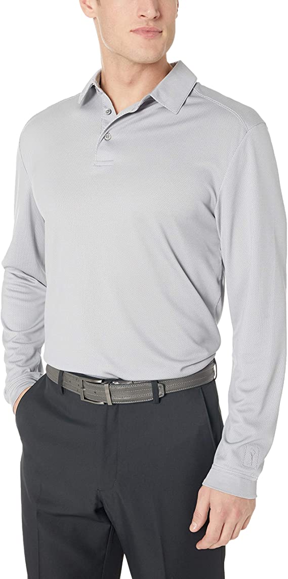 PGA Tour Mens Long Sleeve Birdseye Golf Polo Shirts