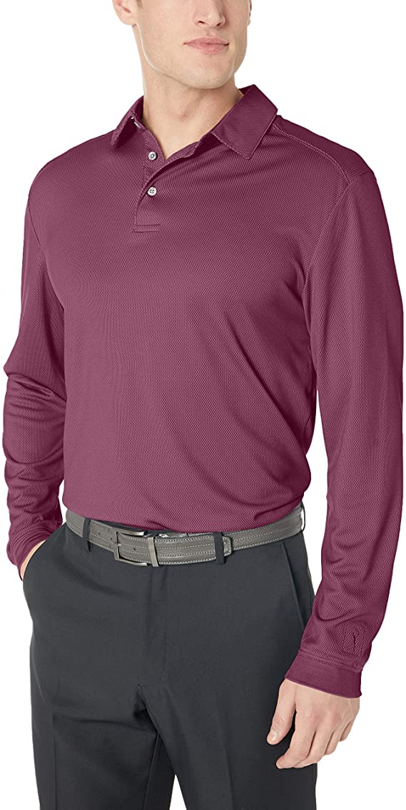 PGA Tour Mens Long Sleeve Birdseye Golf Polo Shirts