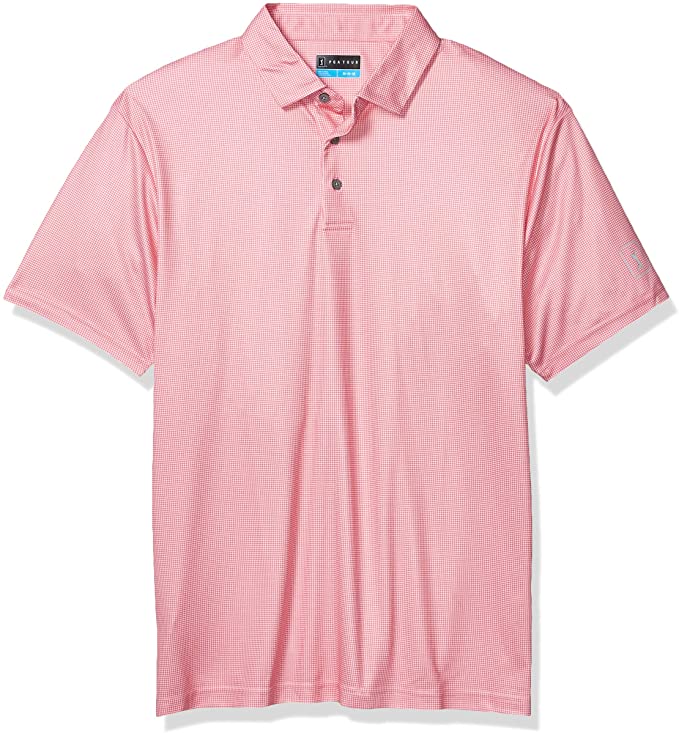 PGA Tour Mens Mini Gingham Print Golf Polo Shirts