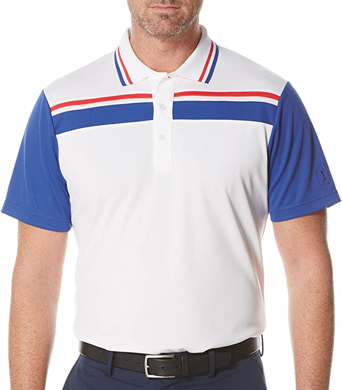 Mens PGA Tour Performance Stacked Color Blocked Golf Polo Shirts