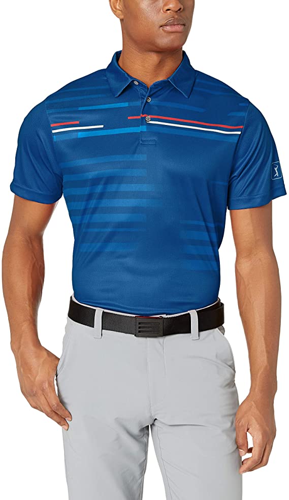 PGA Tour Mens Short Sleeve Printed Golf Polo Shirts