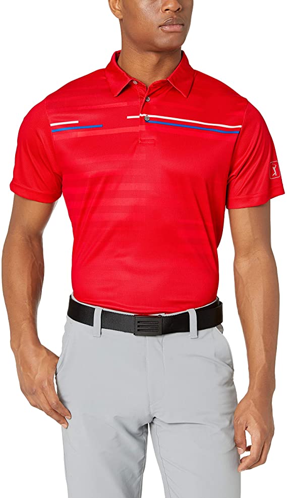 PGA Tour Mens Short Sleeve Printed Golf Polo Shirts