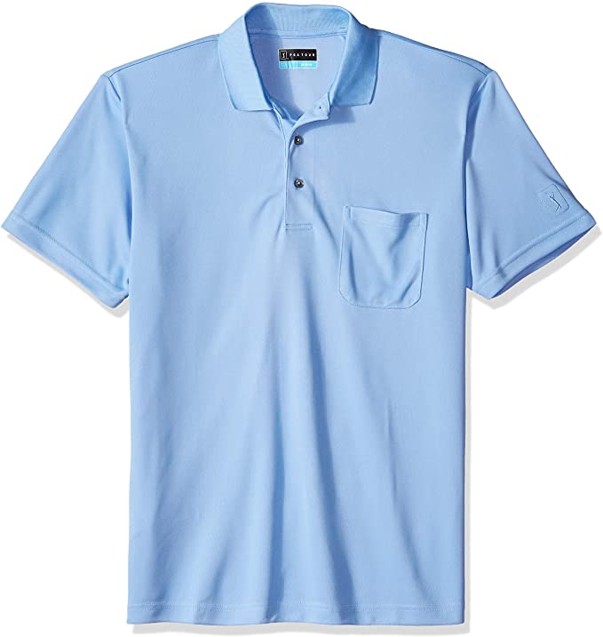 PGA Tour Mens Solid Pocketed Golf Polo Shirts