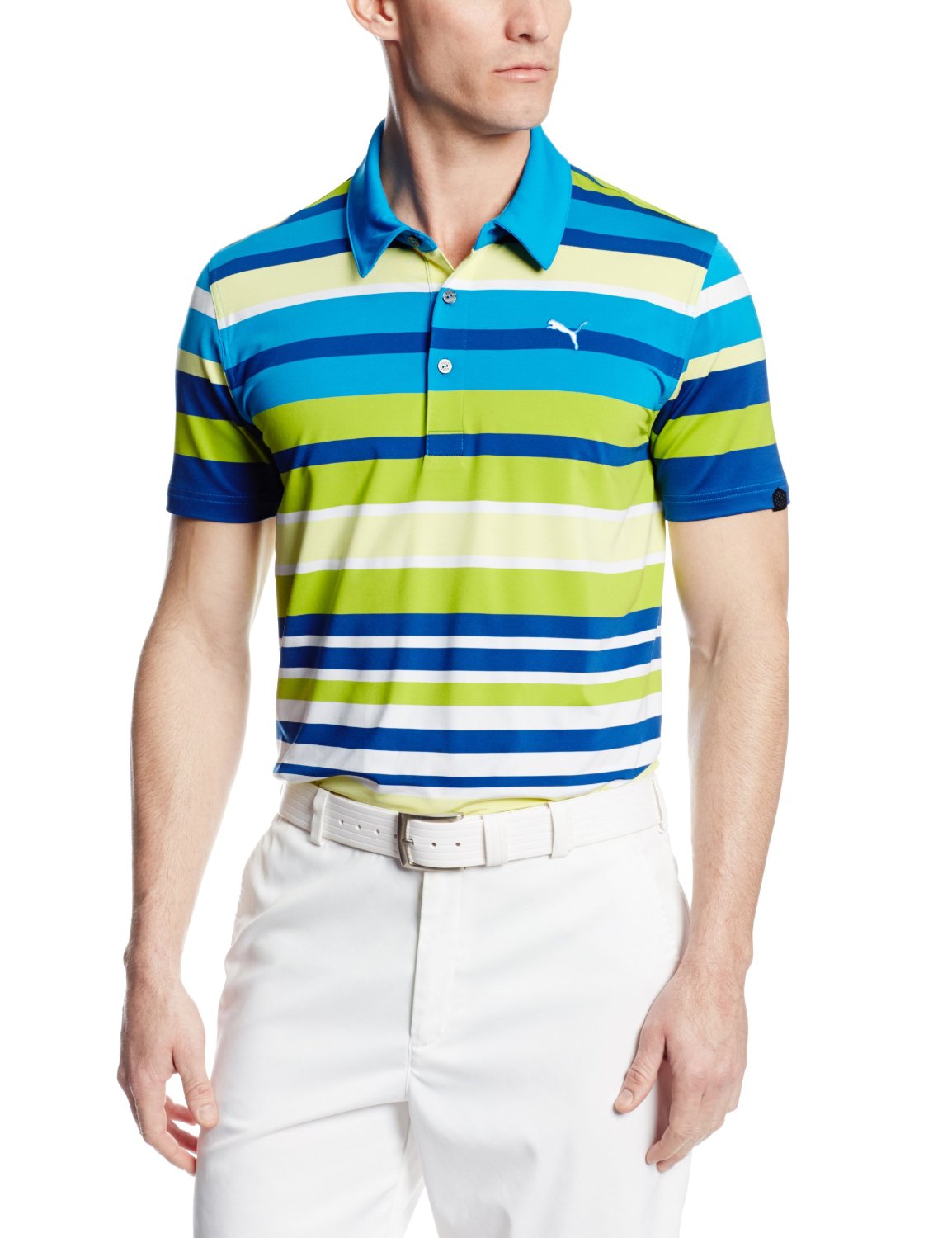 Mens Yarn Dye Stripe Block Golf Polo Shirts