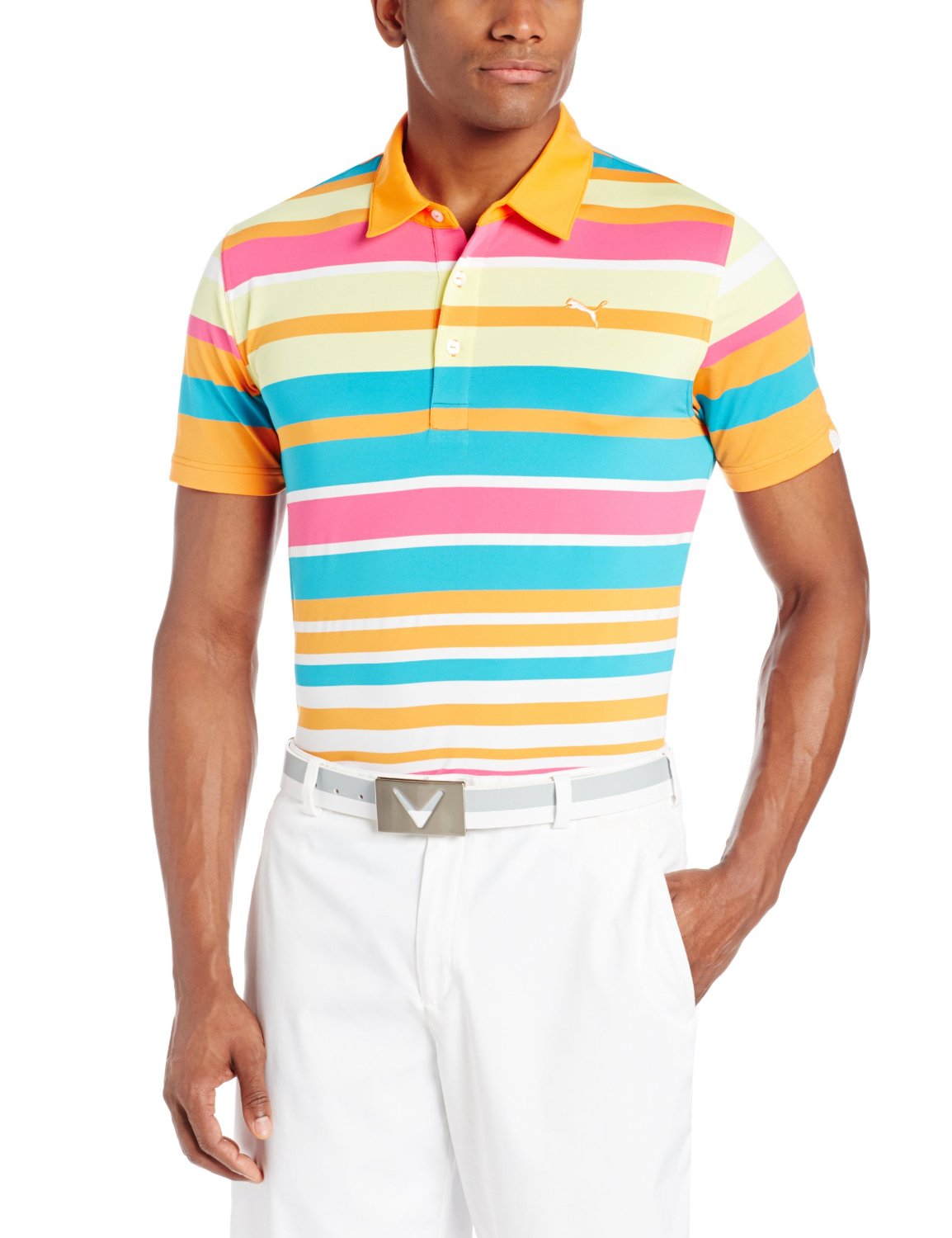 Puma Mens Yarn Dye Stripe Block Polo Shirts