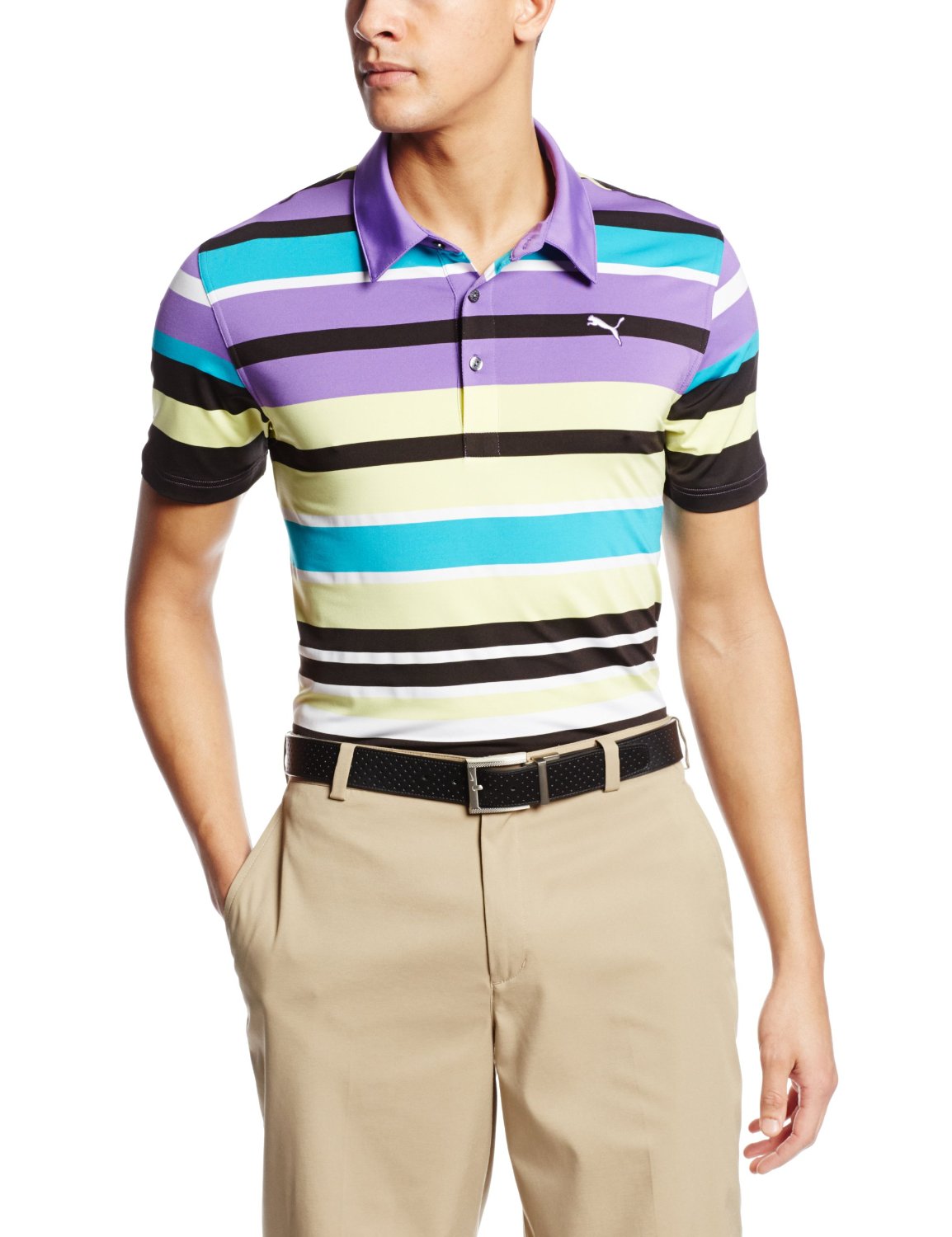 Puma Yarn Dye Stripe Block Golf Polo Shirts