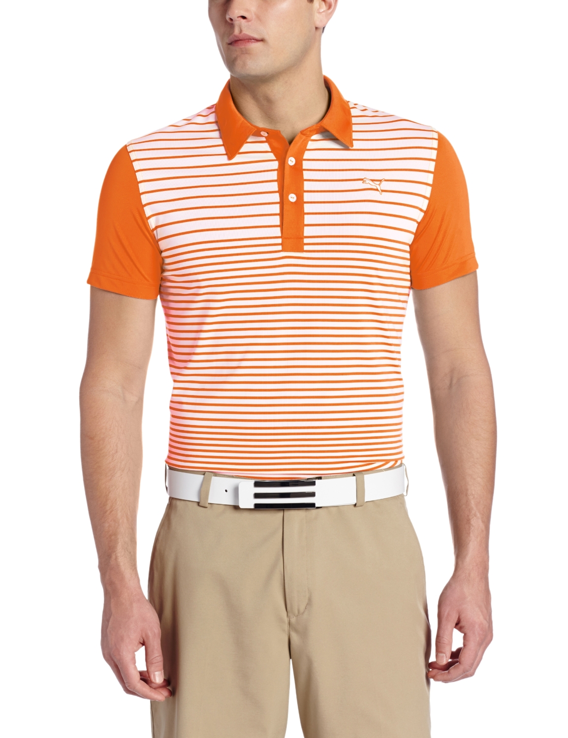 Mens Puma Yarn Dye Stripe Block Golf Polo Shirts