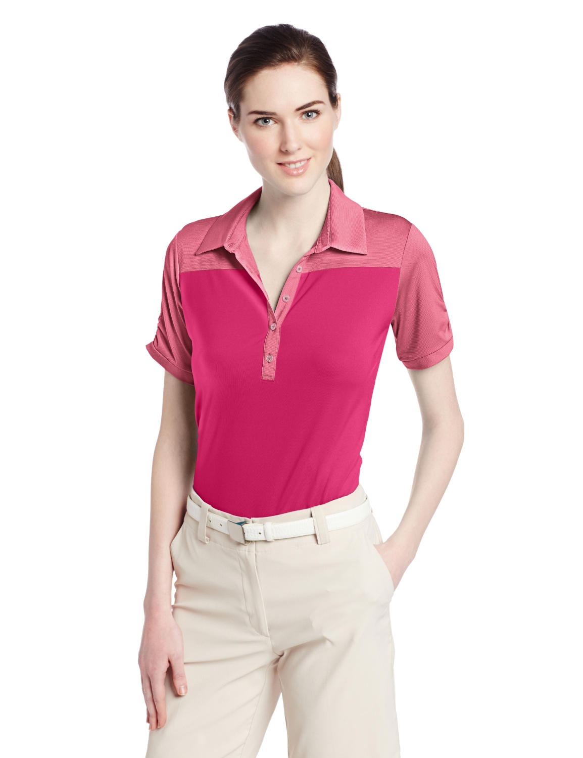 Womens Puremotion Microstripe Block Golf Polo Shirts