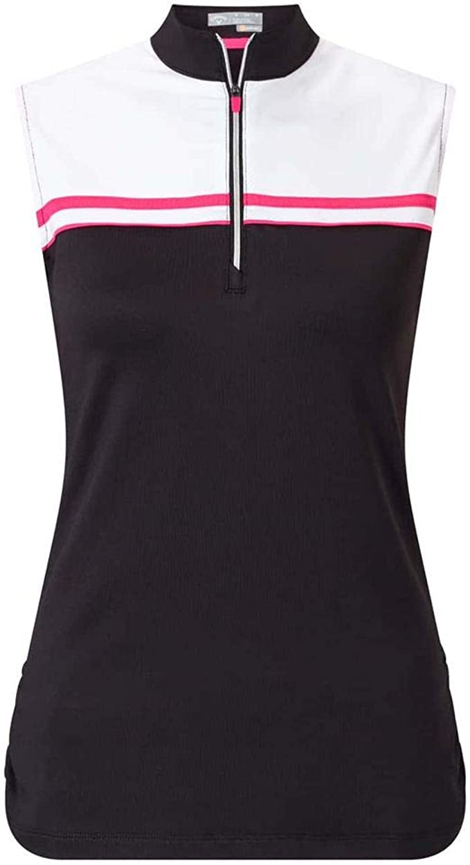 Callaway Womens Opti-Dri Color Block Sleeveless Mock Golf Polo Shirts