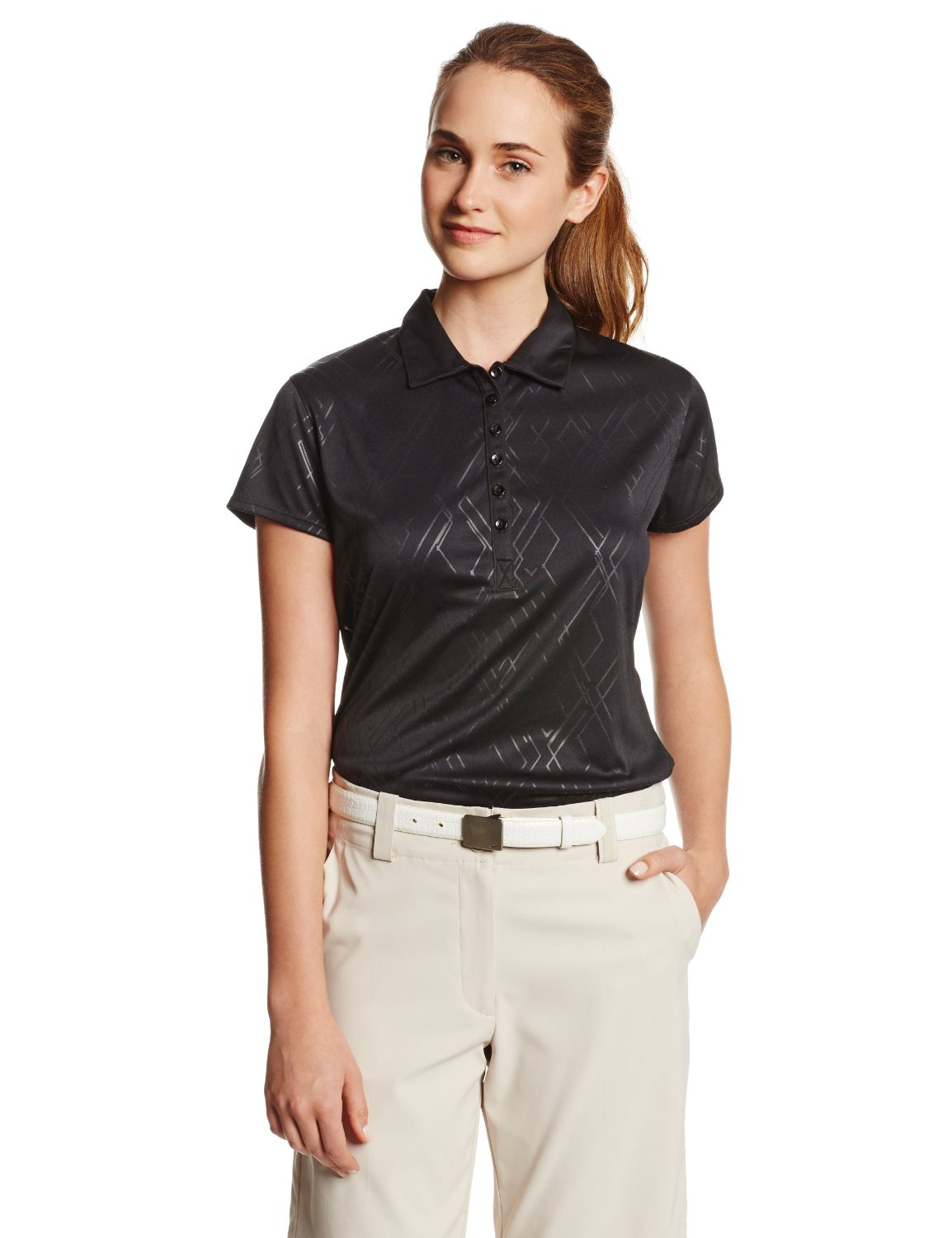 Womens Performance Cap Sleeve Embossed Argyle Golf Polo Shirts