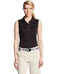 Womens Sleeveless Golf Polo Shirts with Ribbed Collar