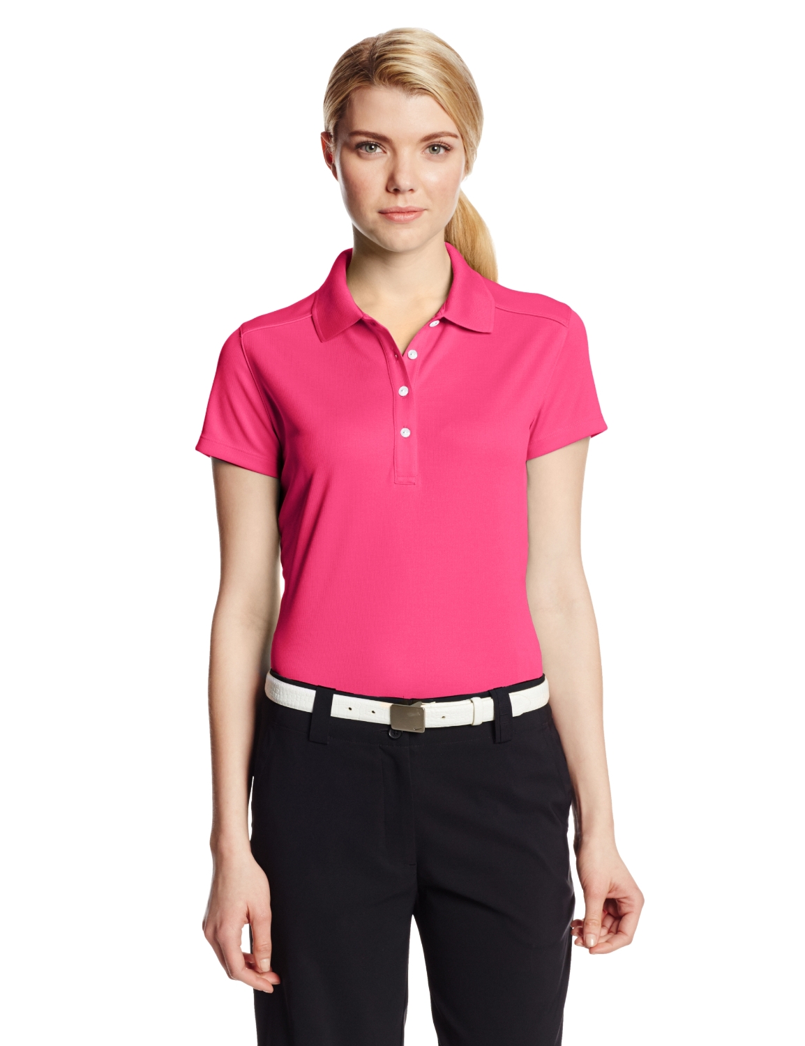 Womens Solid Double Knit Short Sleeve Golf Polo Shirts