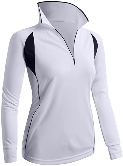 Womens Clovery Active Wear Long Sleeve Golf Polo Shirts with Ribbed Collar