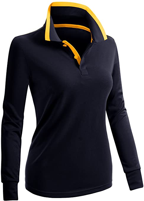 Womens Clovery Casual 2 Button Golf Polo Shirts with Ribbed Collar