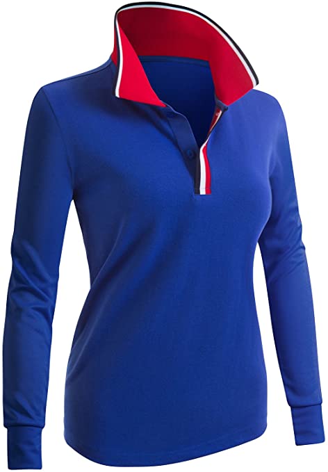 Clovery Womens Point Collar Design Golf Polo Shirts