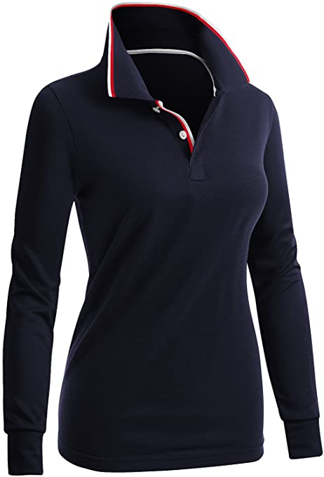 Clovery Womens Point Collar Design Golf Polo Shirts