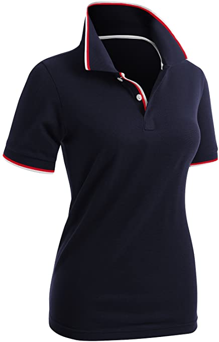 Clovery Womens Short Sleeve Point Design Golf Polo Shirts