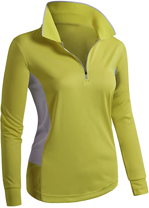 Clovery Womens Sport Wear 2 Tone Zipup Golf Polo Shirts