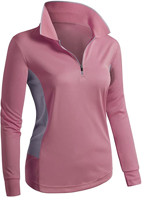 Womens Clovery Sport Wear 2 Tone Zipup Golf Polo Shirts