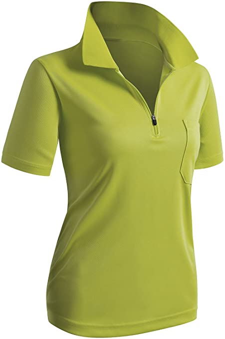 Womens Clovery Sports Wear Zipup Golf Polo Shirts with Ribbed Collar