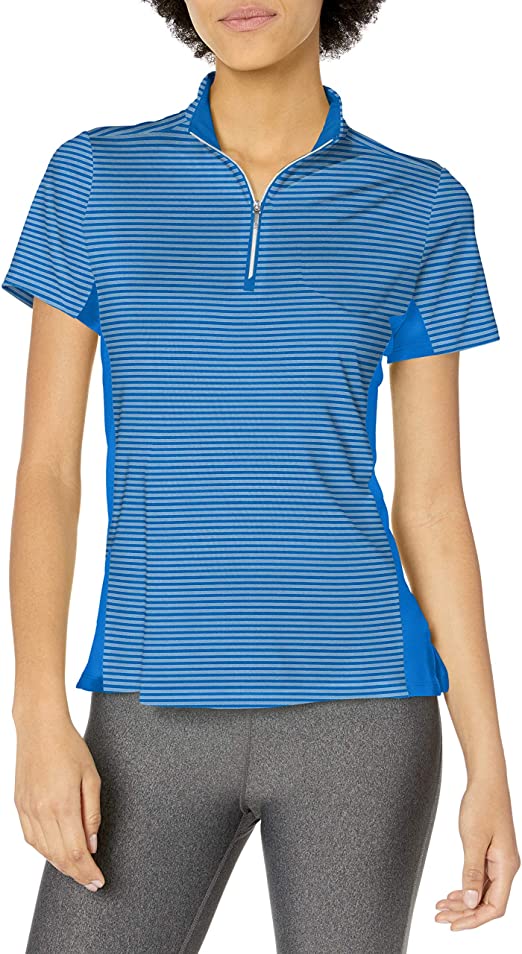 Womens Cutter & Buck Striped Kelsey Zip Mock Golf Shirts with Ribbed Collar