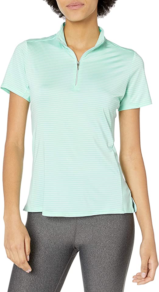 Cutter & Buck Womens Striped Kelsey Zip Mock Golf Shirts