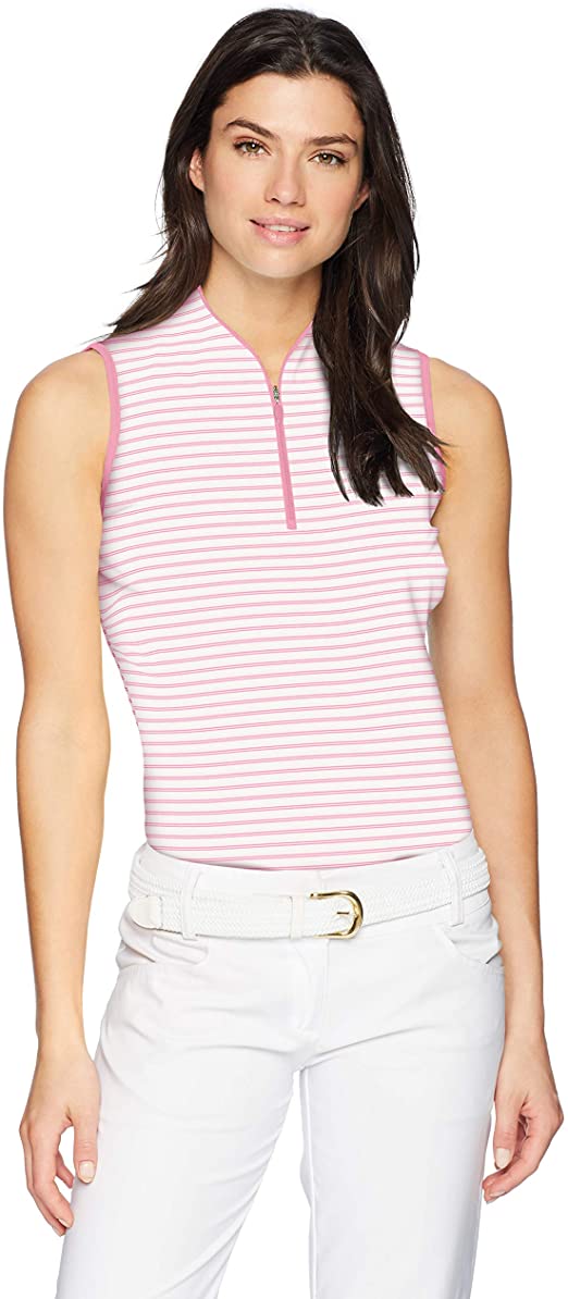 Greg Norman Womens Microlux Stripe Sleeveless Golf Polo Shirts