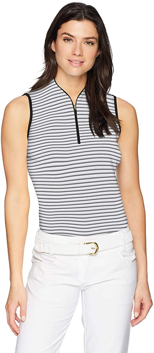 Greg Norman Womens Microlux Stripe Sleeveless Golf Polo Shirts