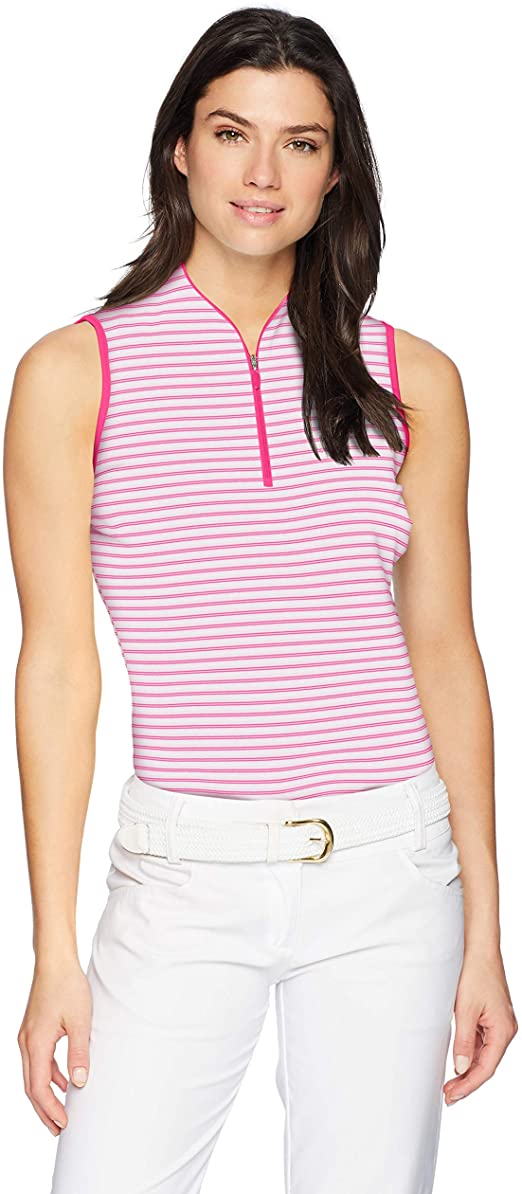 Greg Norman Womens Microlux Stripe Sleeveless Golf Polo Shirts