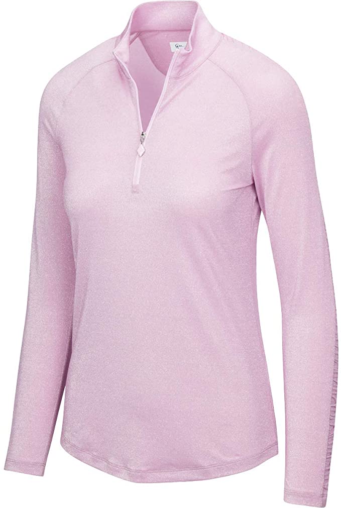 Womens Greg Norman Ruched Lurex Mock Golf Polo Shirts