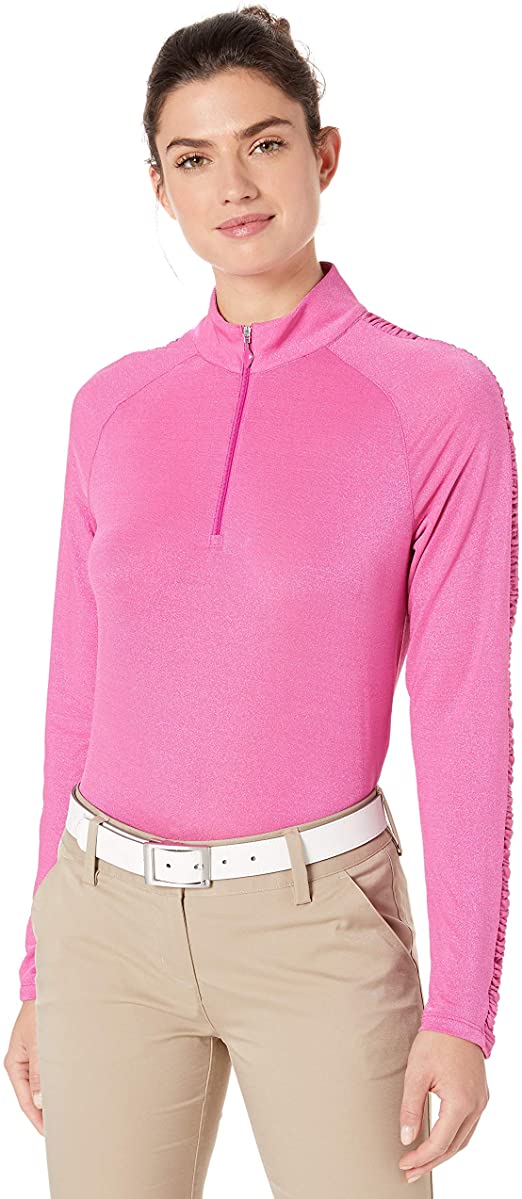 Greg Norman Womens Ruched Lurex Mock Golf Polo Shirts