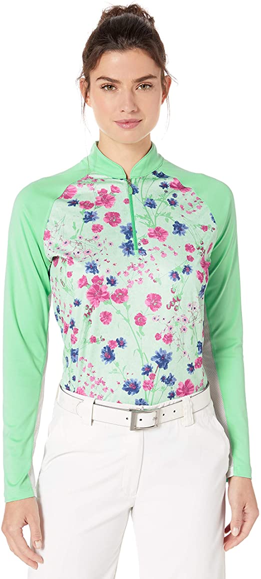 Greg Norman Womens Solar Botanical Floral Cutaway Golf Mocks