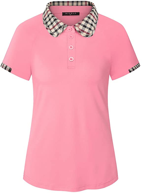 Koralhy Womens Moisture Wicking Plaid Collar Golf Polo Shirts