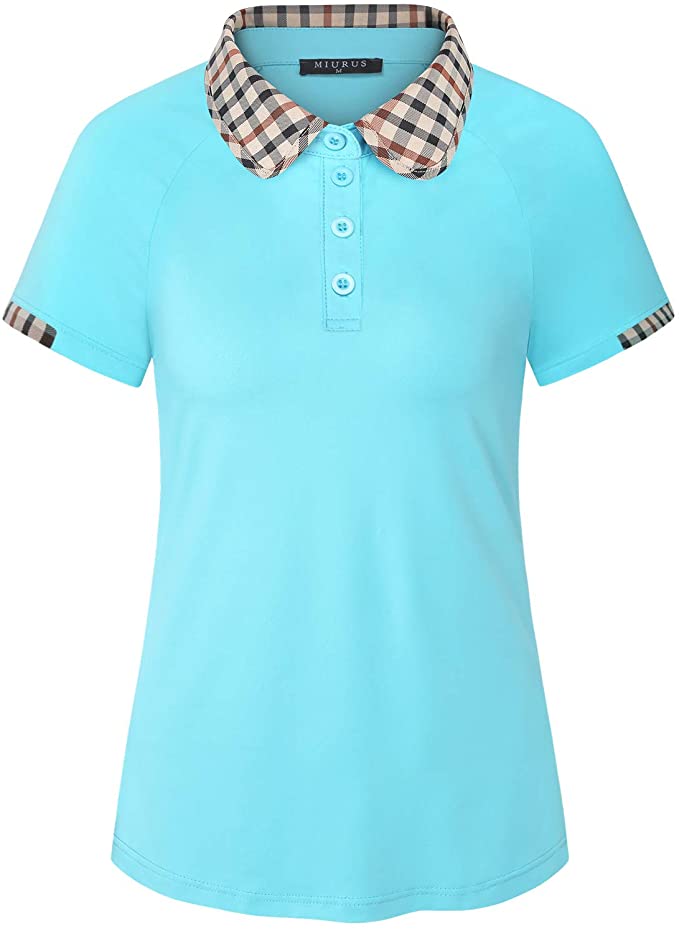 Koralhy Womens Moisture Wicking Plaid Collar Golf Polo Shirts