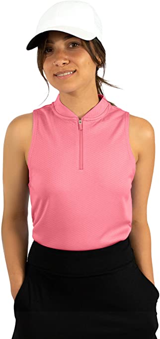 Three Sixty Six Womens Collarless Zippered Golf Polo Shirts