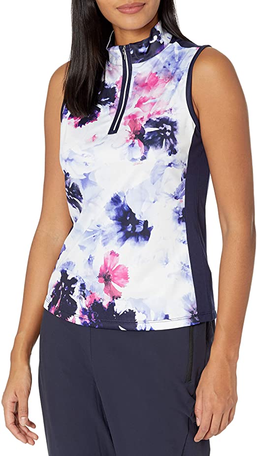 Womens PGA Tour Sleeveless Floral Printed Golf Polo Shirts