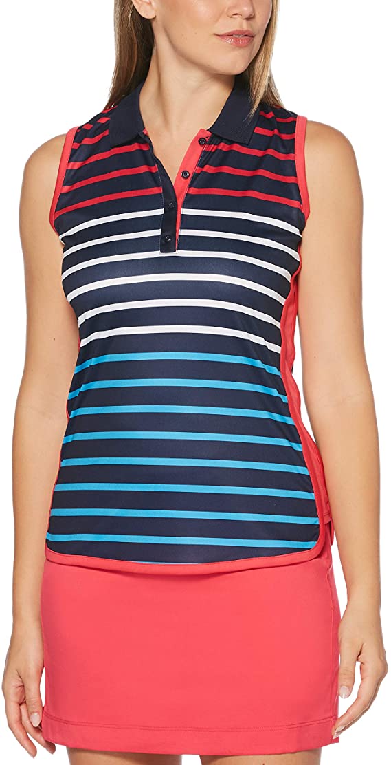 Womens PGA Tour Sleeveless Printed Golf Polo Shirts