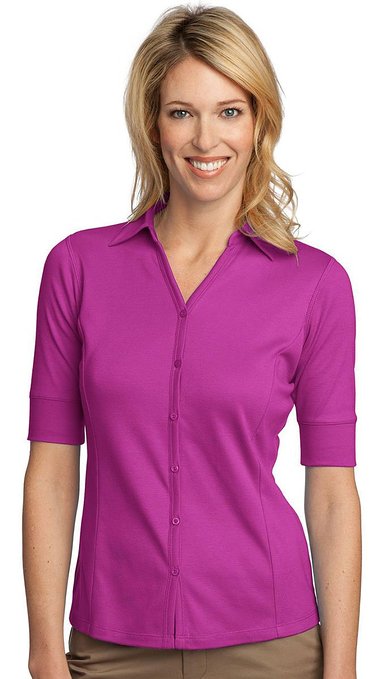 Womens Port Authority Interlock Button Front Golf Polo Shirts