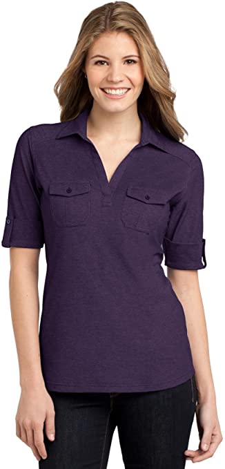 Womens Port Authority Oxford Pique Double Pocket Golf Polo Shirts