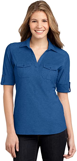 Port Authority Womens Oxford Pique Double Pocket Golf Polo Shirts