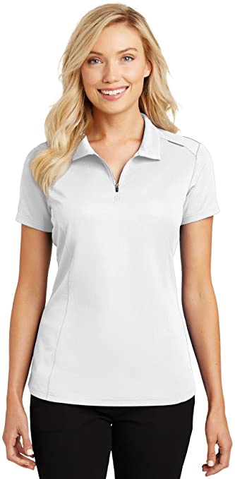 Womens Port Authority Pinpoint Mesh Zip Golf Polo Shirts