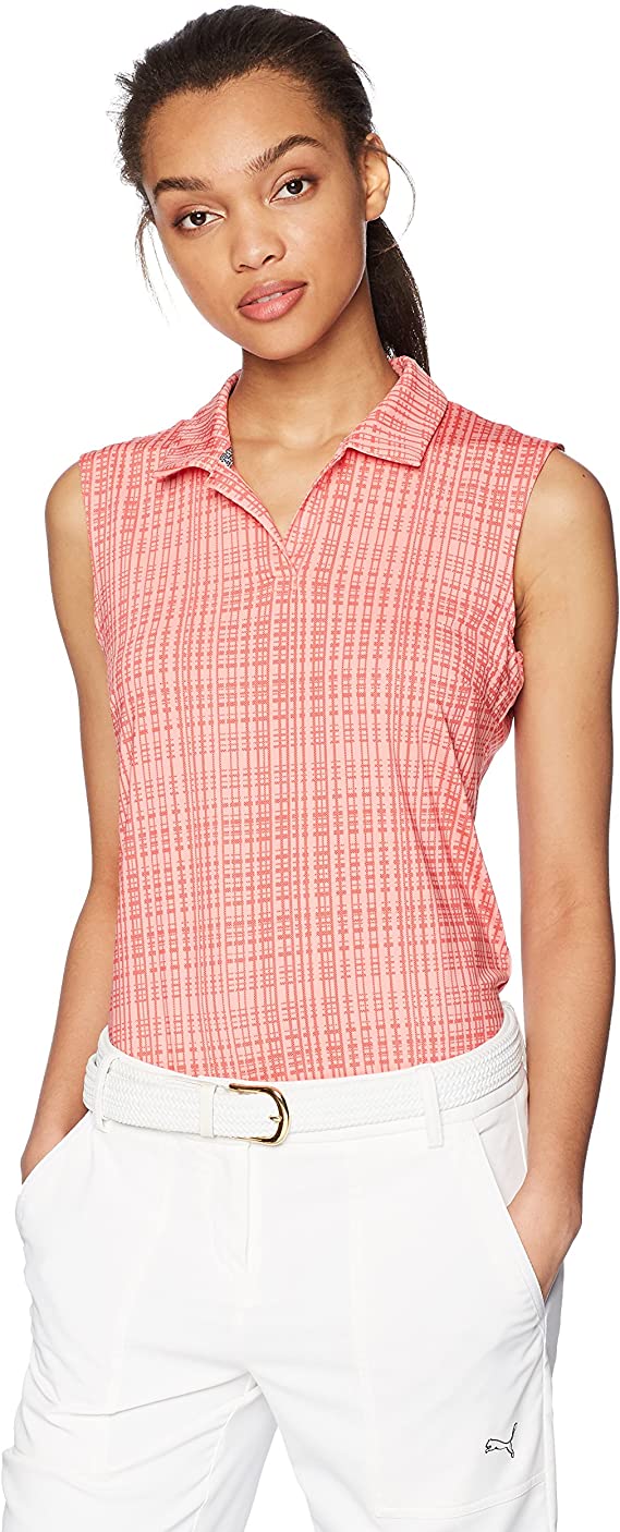 Womens Puma 2018 Sleeveless Soft Plaid Golf Polo Shirts