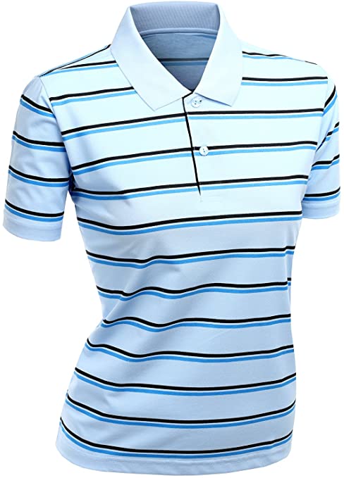 Xpril Womens 180-200 TC Silket Striped Dri-Fit Collar Golf Polo Shirts