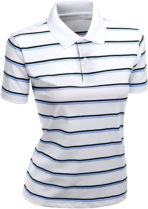 Xpril Womens 180-200 TC Silket Striped Dri-Fit Collar Golf Polo Shirts