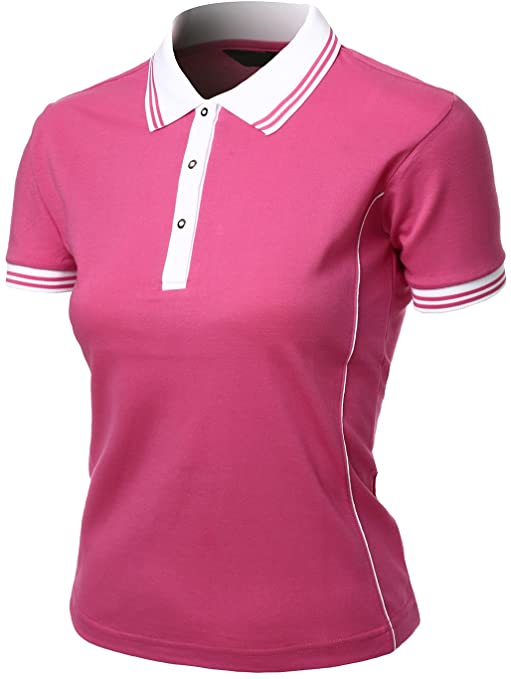 Womens Xpril 2 Tone Pique Silket Collar Golf Polo Shirts