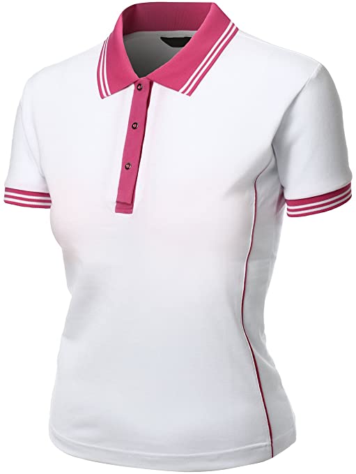 Xpril Womens 2 Tone Pique Silket Collar Golf Polo Shirts